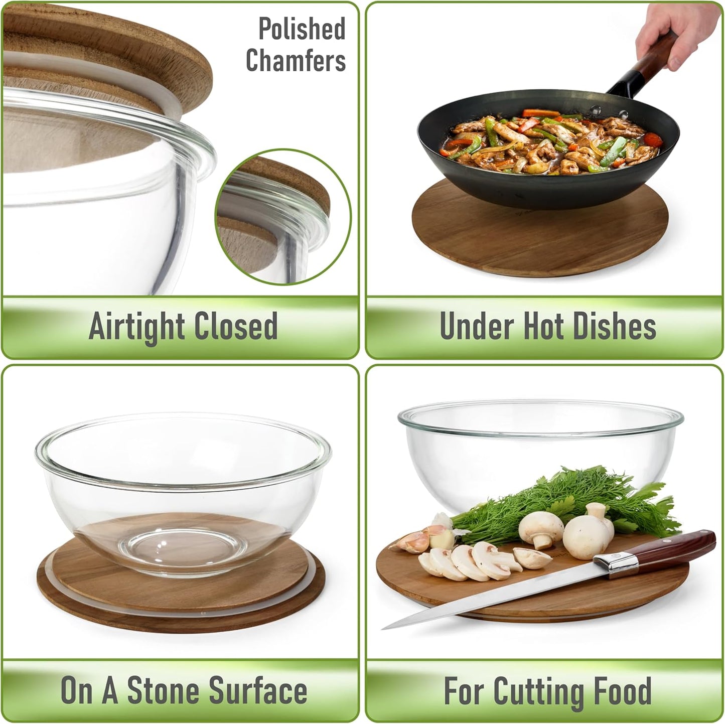 Glass Mixing Bowls Acacia Lids - (Bowls Not Included) Lids are compatible with all Glass Mixing Bowls Set