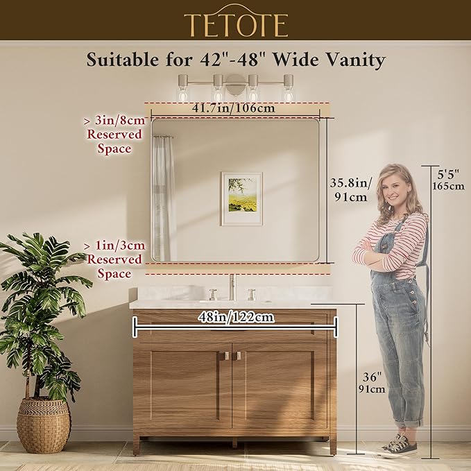 TETOTE Black Framed Mirrors for Bathroom, 42 x 36 Inch Modern Decorative Wall - Image 8