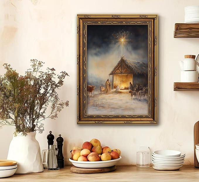 Vintage Nativity Scene Gold Framed Wall Art Birth of Jesus Christmas Christian - Image 9