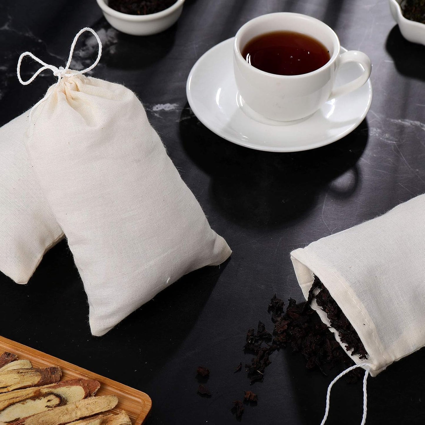 Boao 50 Pcs Cheese Cloth Tea Bags 4 x 6 Inch for Straining Reusable Tea Filter Loose Empty Soup Spice Bags for Cooking Cold Brew Coffee Muslin Strainer