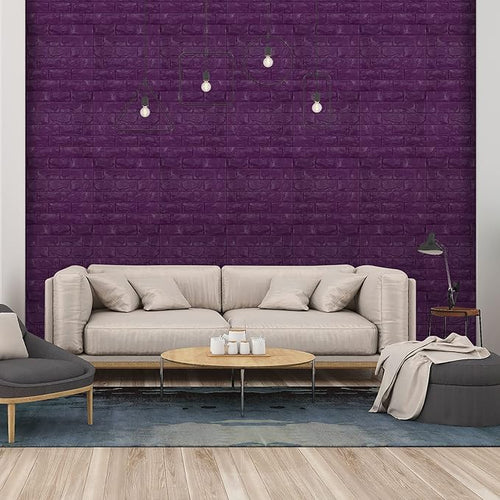 11PCS 3D Wall Panels Peel and Stick Faux Brick Wallpaper Purple Self Adhesive - Image 2