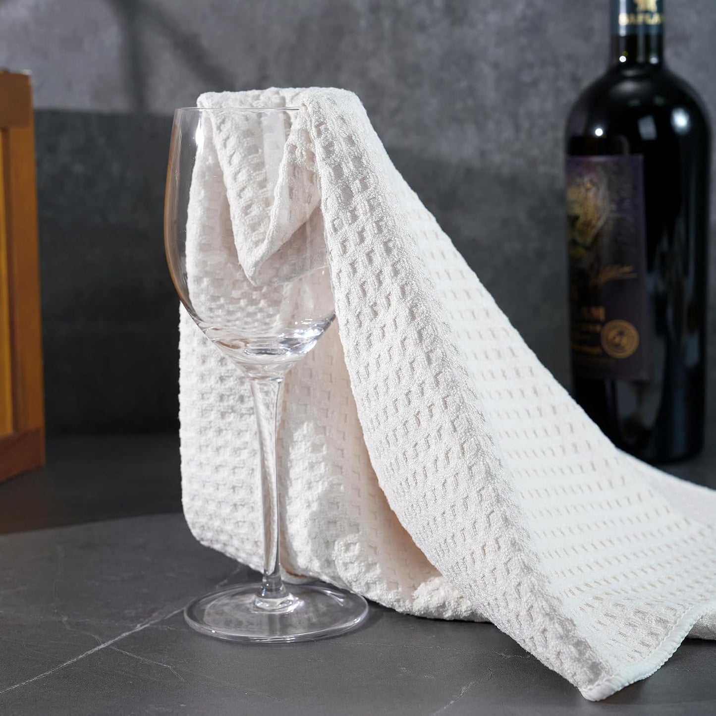POLYTE Ultra Premium Microfiber Kitchen Dish Hand Towel Waffle Weave, 8 Pack (16x28 in, Off White)