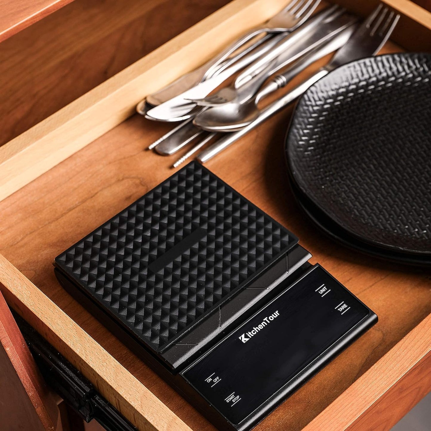 KitchenTour Coffee Scale with Timer - Digital Multifunction Weighing Scale with 3kg/0.1g High Precision - Pour Over Drip - Espresso Scale with Bright LCD Display (Batteries Included)-Black