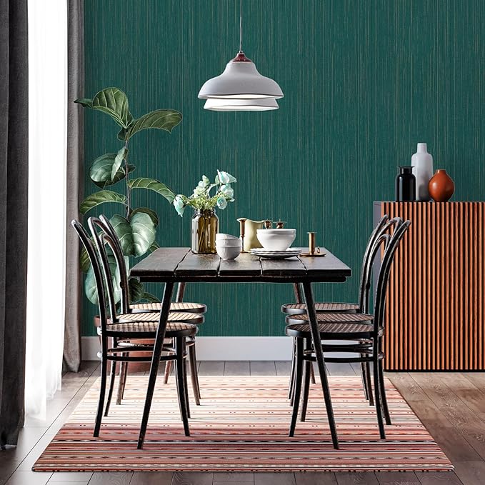 Teal Grasscloth Peel and Stick Wallpaper A Set of 23.6" X 480" Self-Adhesive - Image 4