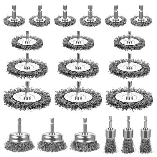 21 Packs Carbon Steel Wire Wheel Brush with 1/4-Inch Hex Shank Cup Pen Wheel Brush Set, Wire Brush for Drill for Rust Removal Scrub Surfaces Paint from Metal Wood