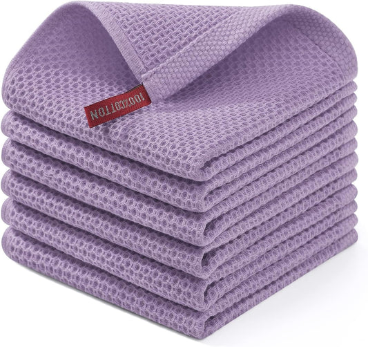Homaxy 100% Cotton Waffle Weave Kitchen Dish Cloths, Ultra Soft Absorbent Quick Drying Dish Towels, 12 x 12 Inches, 6-Pack, Lavender