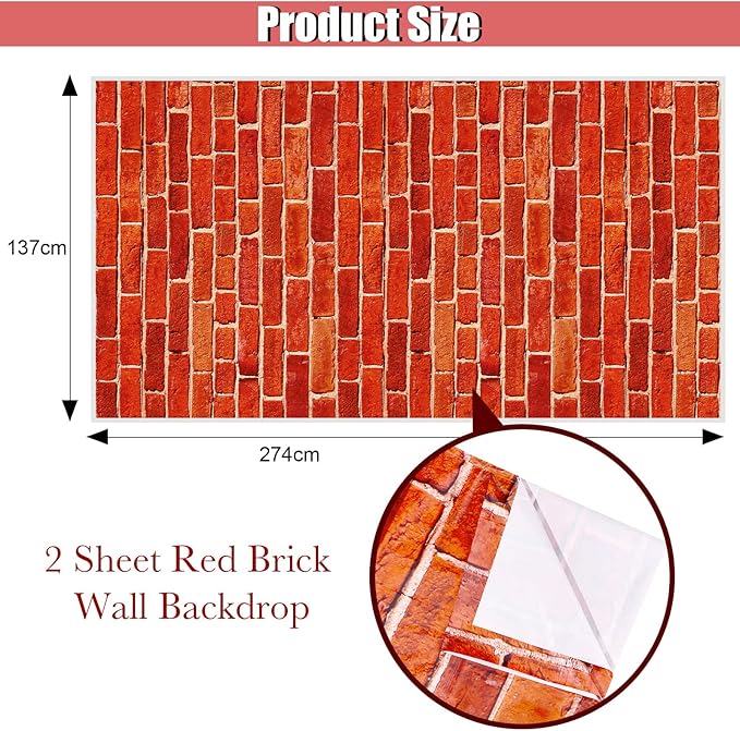 Chuangdi 2pcs 4.5 x 9 Feet Brick Wallpaper Peel and Stick Backdrop Tablecloth - Image 2