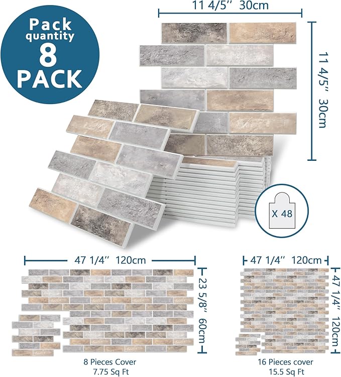 8-Pack 3D Faux Brick Acoustic Wall Panels, 11.8" x 11.8" PET Soundproof & Noise - Image 2