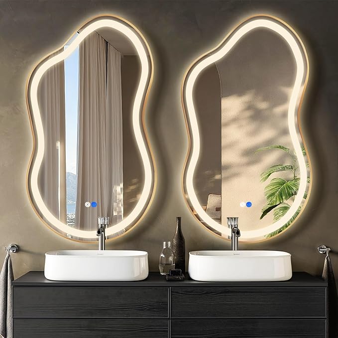 Irregular Led Backlit Bathroom Mirror -26"x46" Single Piece, Asymmetrical Cloud by Dorlicecass