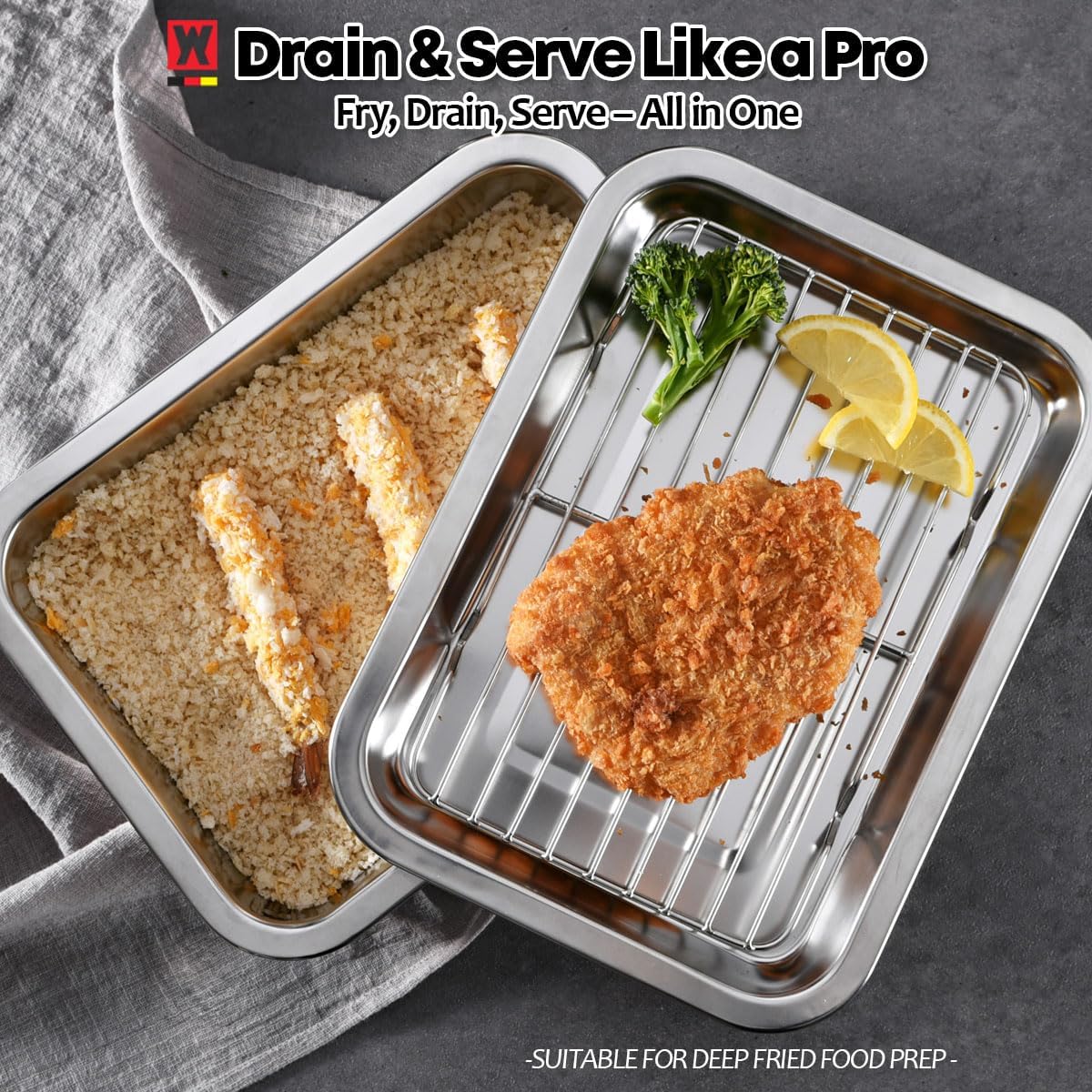 Stainless Steel Casserole Pan or Food Prep Container with Rack & Lid (Tray), 3.5Quarts, Buffet Party Pans, Roasting Pan with Rack, Bakeware, Roaster, Oven-safe, Freezer-friendly (1306 / No6)