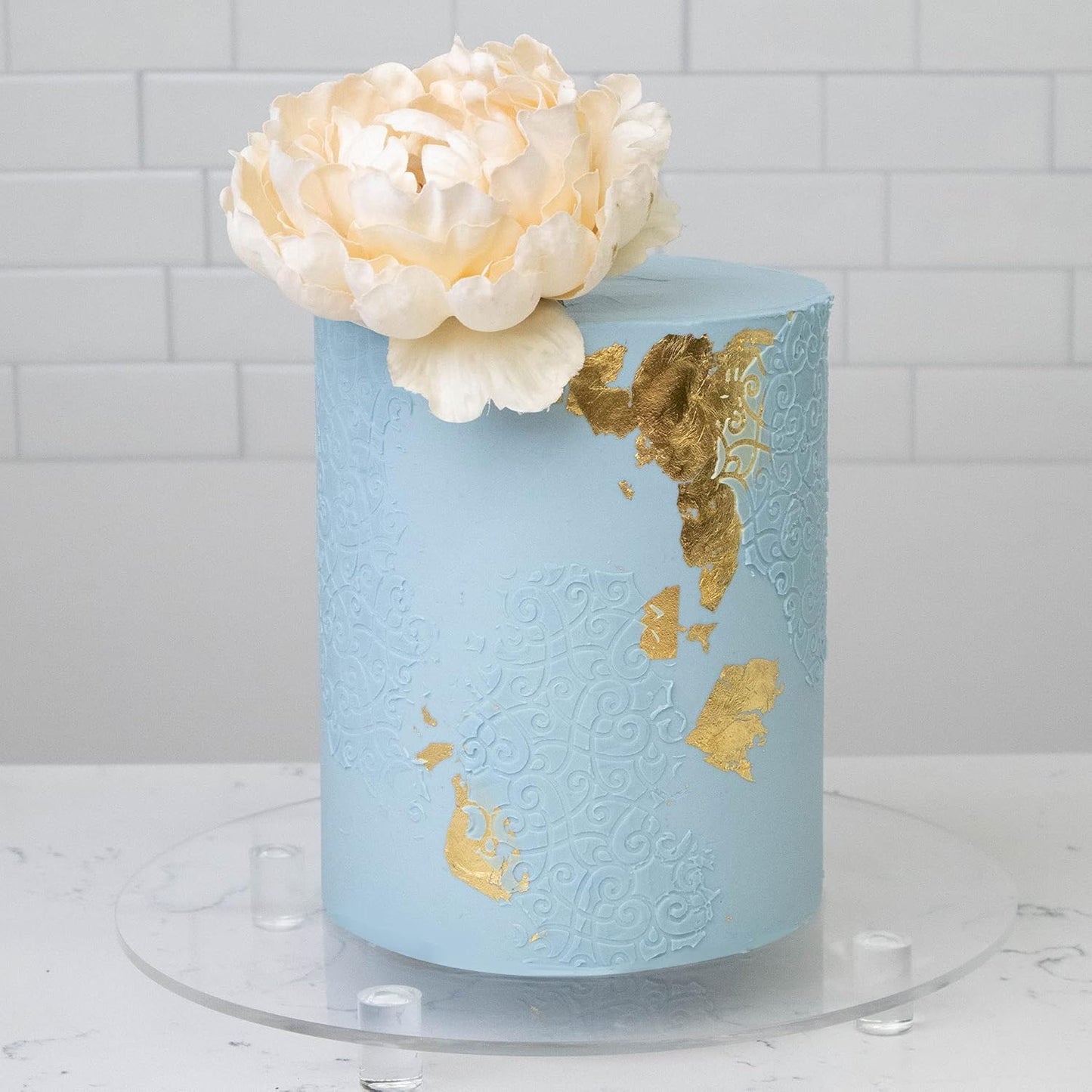 Cake Baking Stencil - Seamless Delicate Pattern for Decorating Tall Double Barrel Cake to Use with Buttercream, Royal Icing, Ganache, Paint, Airbrush (FLAIRE)