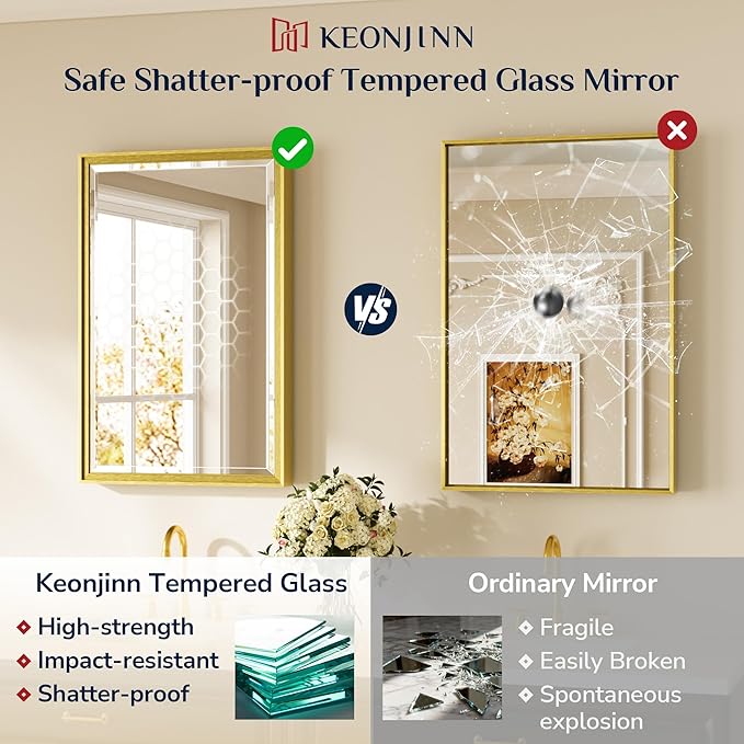 Keonjinn 60" x 36" Gold Bathroom Mirrors - Image 6