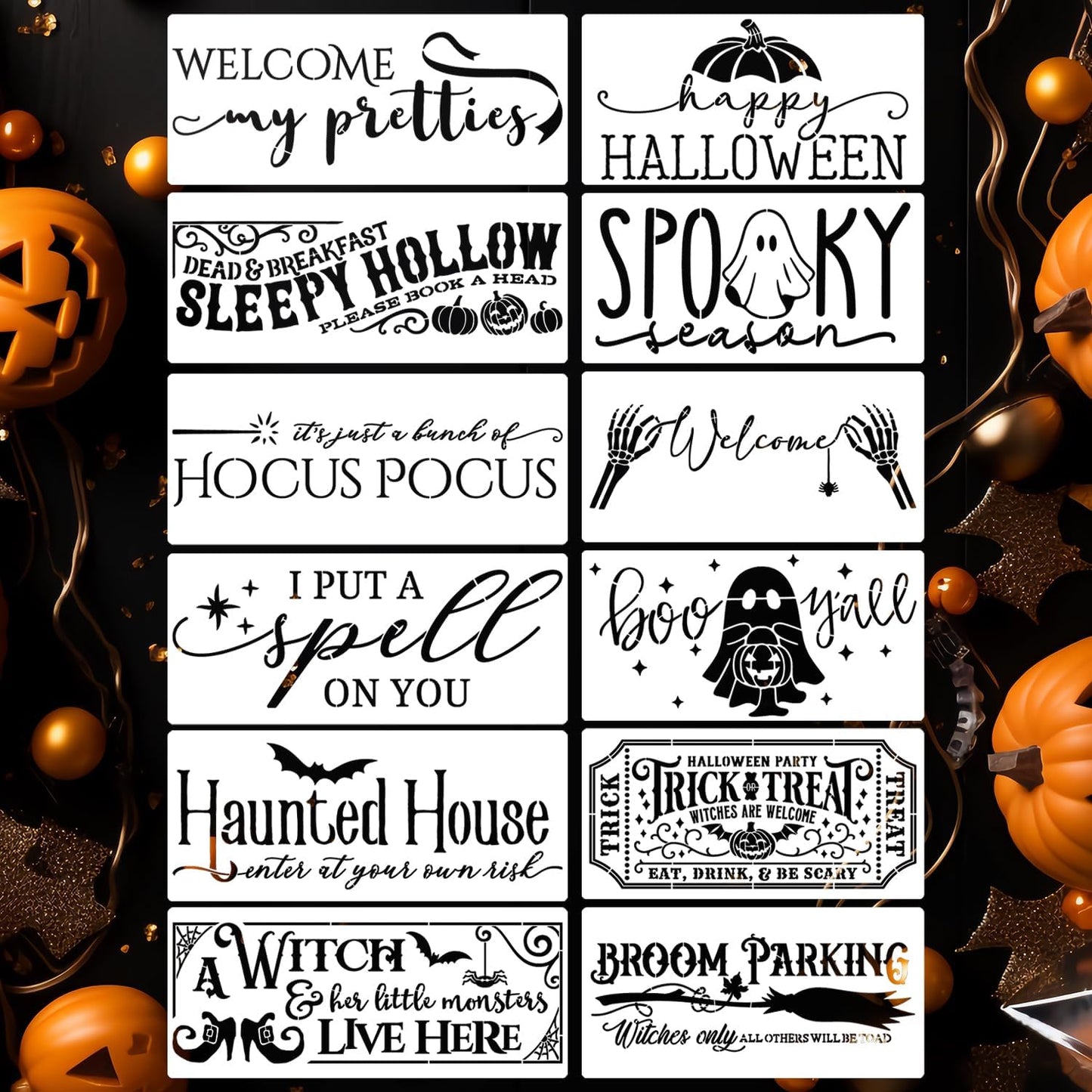 Halloween Stencils for Painting on Wood 14” Halloween Doormat Stencils Boo Hocus Pocus Drawing Templates for Wood Sign Doormats T-Shirt Porch Wreath Decor