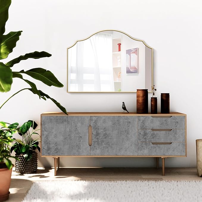 Besdomus Gold Scalloped Mirror for Dresser: 35"x26" Modern Wooden Mantel Mirror - Image 9