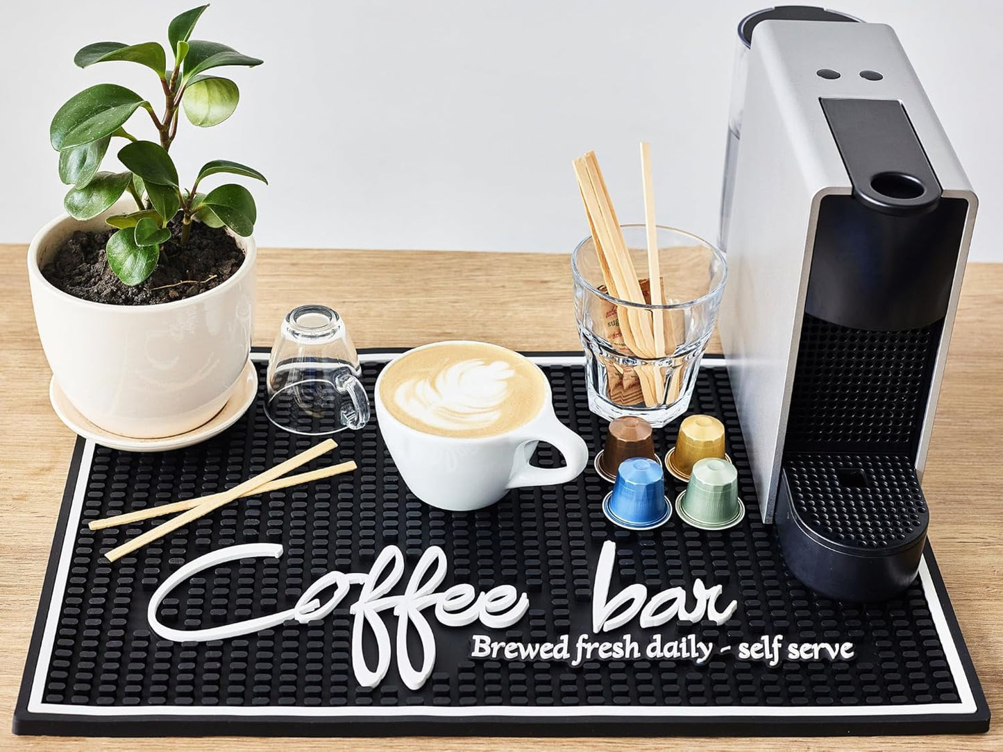 Coffee Bar Mat for Countertop, Large Barista Mat 18x12, Coffee Mat, Kitchen Decor and Accessories Coffee Bar Sign, Durable Kitchen Bartender Mat, Bar Rubber Mat for Home Bar, Cocktail Rubber Mat