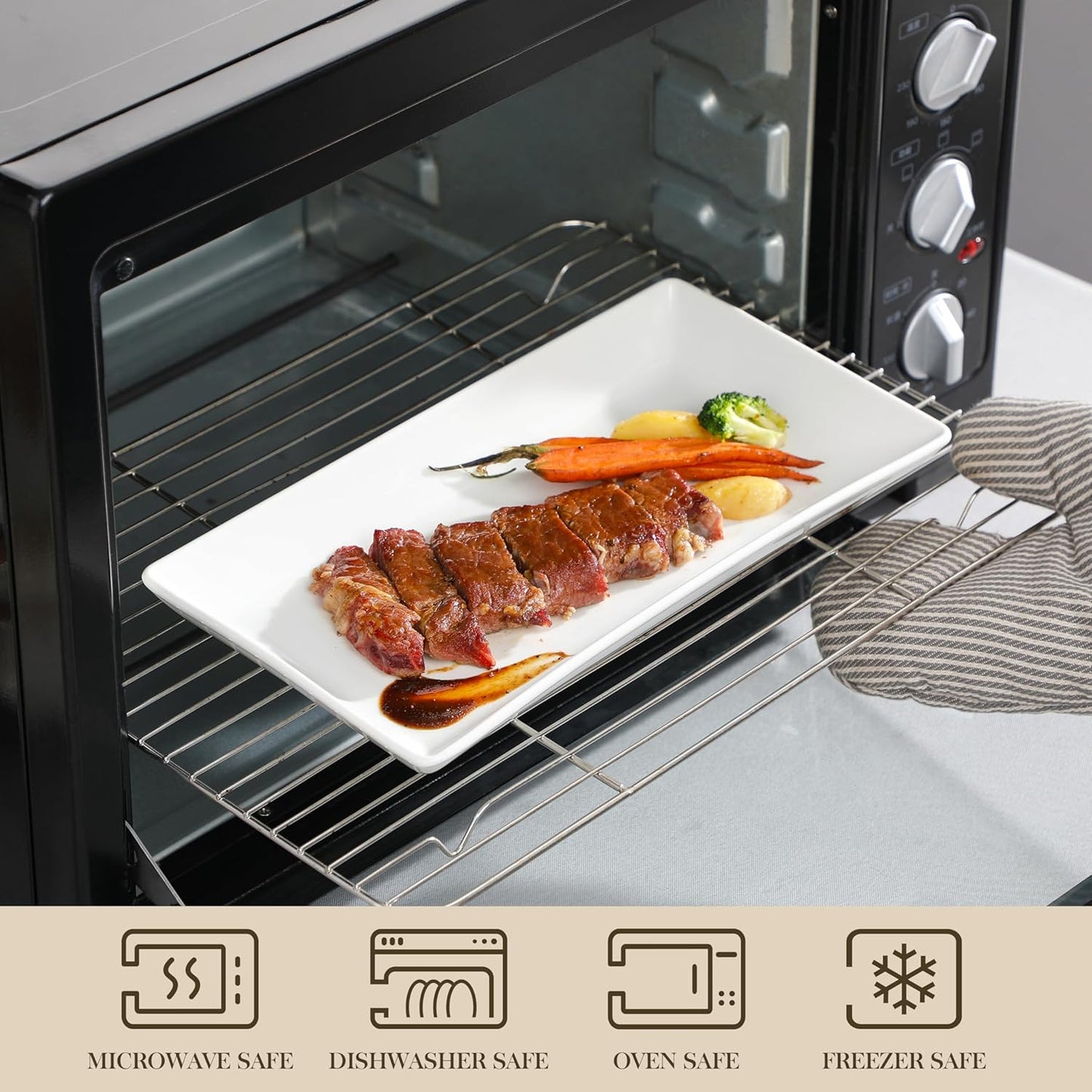 MALACASA 3 Tier Serving Trays for Party, 12 Inch Porcelain White Trays for Serving Food, Dessert Stand with Collapsible Gold Metal Rack