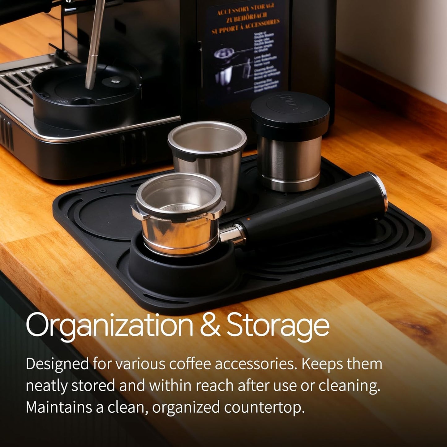 Silicone Coffee Mat- Compatible with Ninja Espresso - Easy to Clean, Suitable for Ninja Luxe Espresso Coffee Machine ES601 & ES701 and Other Coffee Machines of Various Sizes (Black)