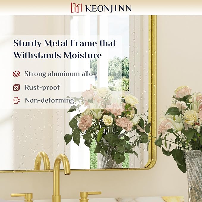 Keonjinn Gold Bathroom Mirrors for Over Sink 42” x 36” Large Brushed Brass - Image 7