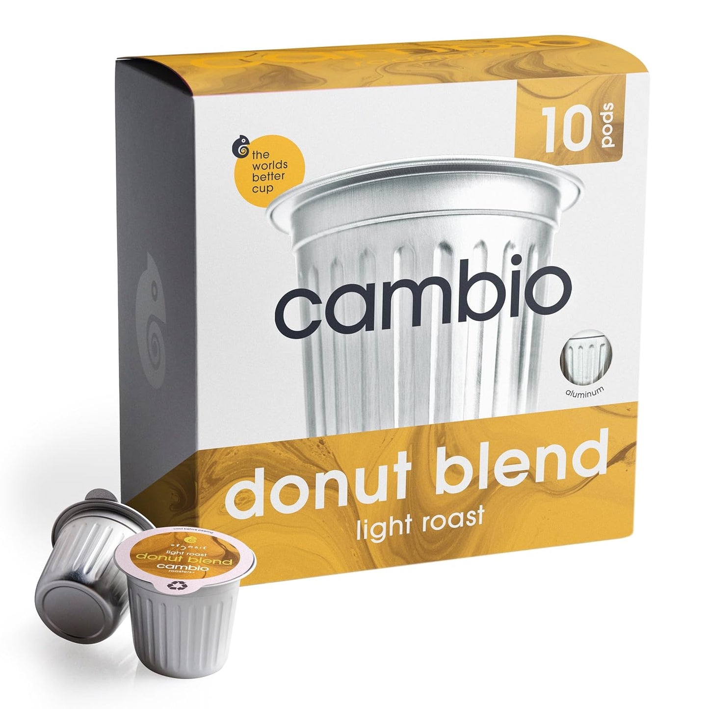 Cambio Roaster Donut Blend Keurig Coffee K Cups, Organic Light Roast Coffee Pods, Only Aluminum K Cup for More Flavor & Longer Lasting Freshness, Caffeinated Lower Acid Kcups for Keurig, 10 count