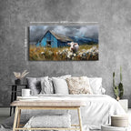 Rustic Farmhouse Wall Art Cow and Blue Barn Canvas Pictures Country Landscape - Image 4
