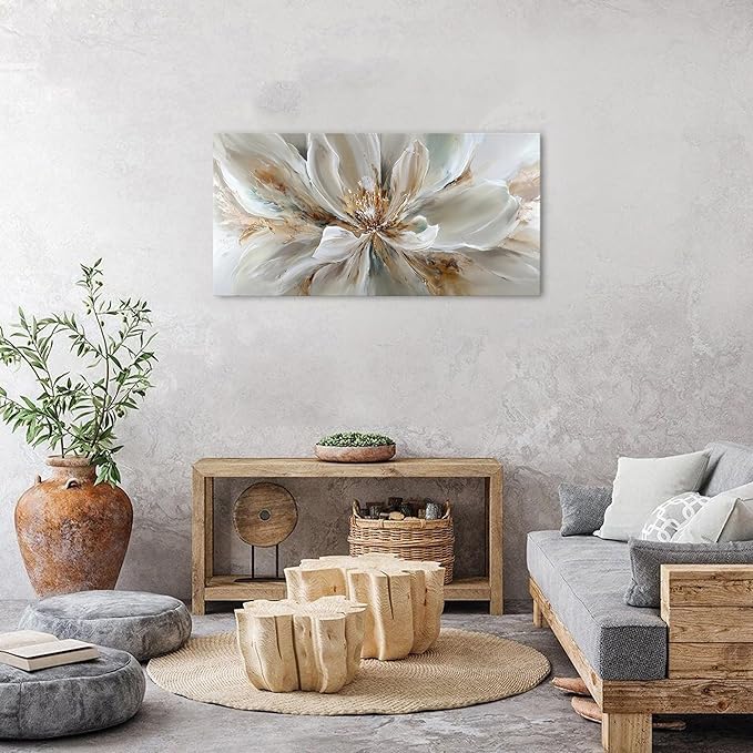 Flower Wall Art Vintage White Floral Canvas Pictures Abstract Blooming Flower - Image 5