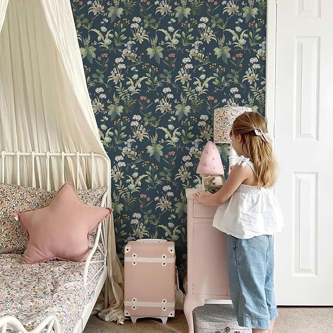 Simon&Siff Vintage Peel and Stick Wallpaper Blue Floral Wallpaper Wildflowers - Image 4