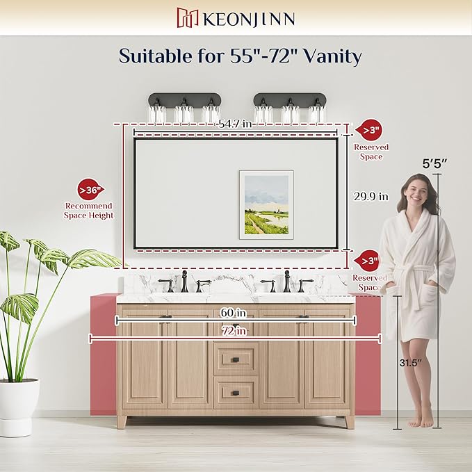 Keonjinn 55 x 30 Inch Black Bathroom Mirrors - Image 7