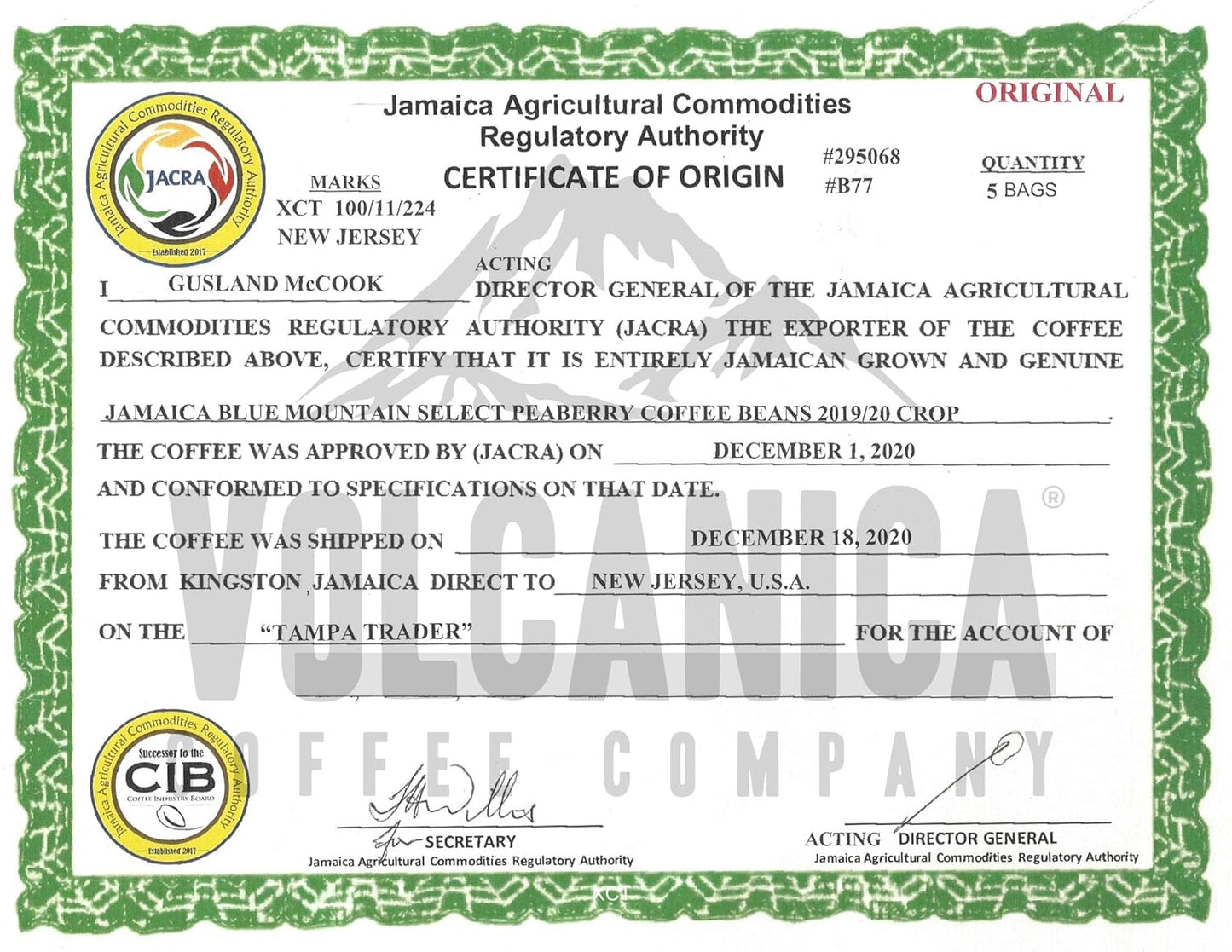 Jamaica Blue Mountain Peaberry Coffee, 100% Pure, Whole Bean, Fresh Roasted, Kosher, 16-ounce