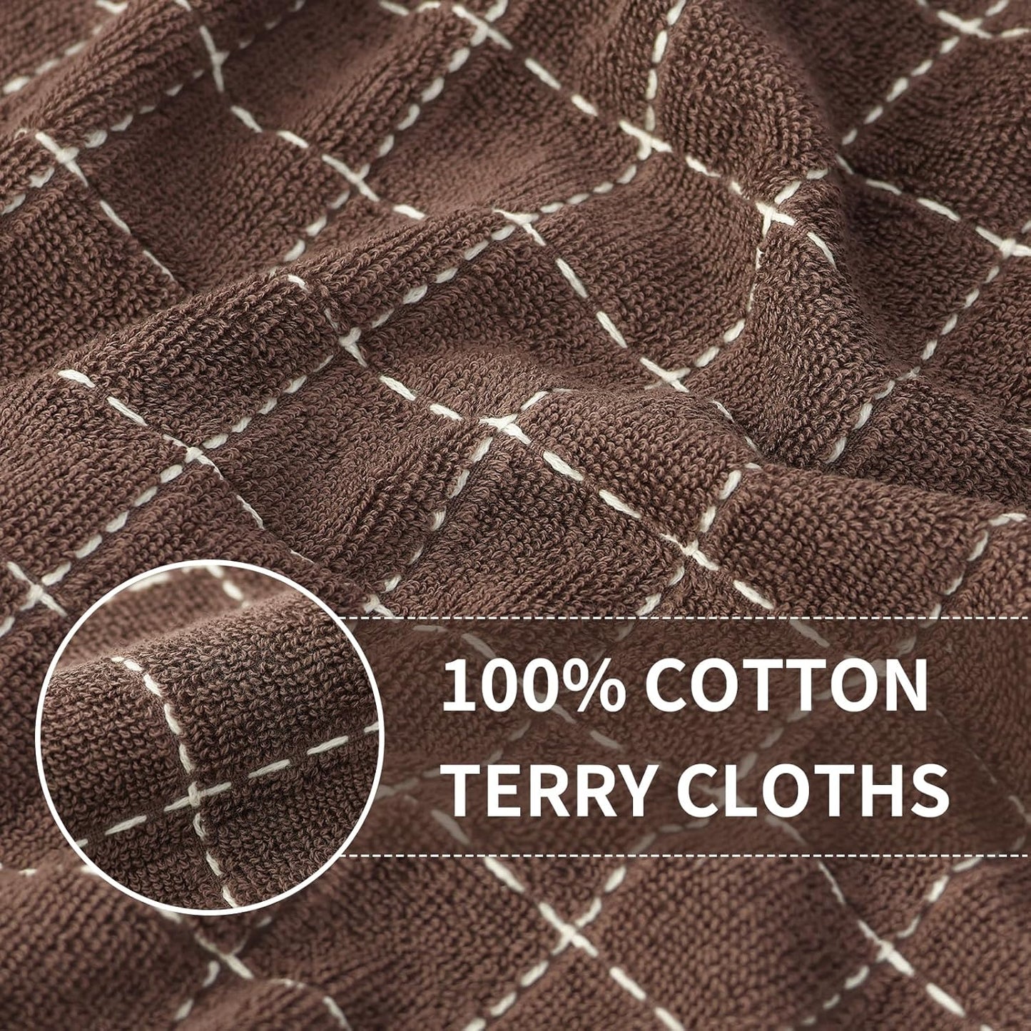 Homaxy 100% Cotton Terry Kitchen Dish Cloths, Ultra Soft and Absorbent Dish Towels for Kitchen, Suitable for Drying and Washing Dishes, 6 Pack, 12 x 12 Inches, Brown