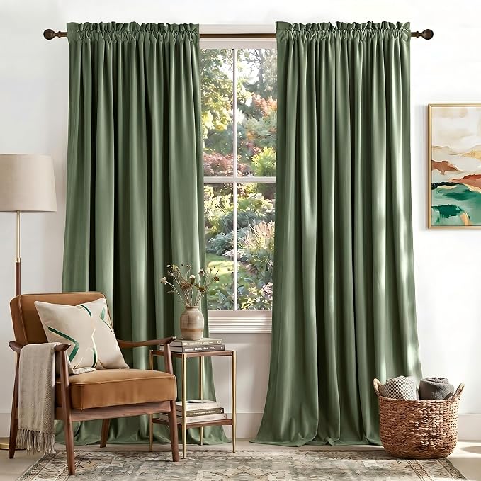 NICETOWN Sage Green Velvet Curtains & Drapes 108 inches Long 2 Panels, Elegant by NICETOWN