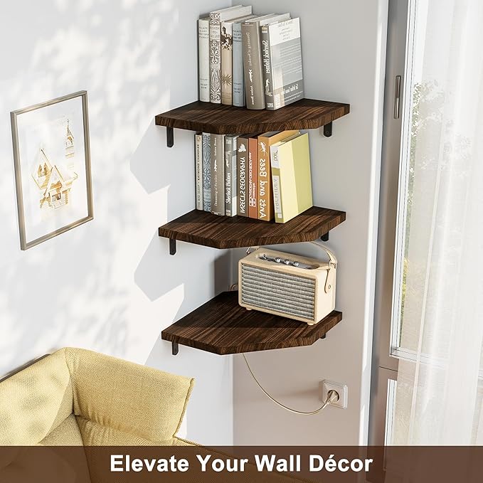 Alsonerbay Corner Shelf Wall Mount, Rustic Wood Shelves - Image 6