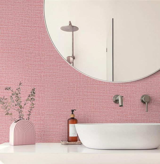 Guvana Grasscloth Peel and Stick Wallpaper Pink Textured Contact Paper Modern - Image 2