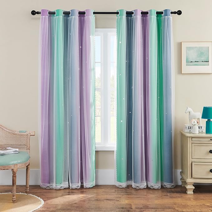 XiDi Purple Grey Curtains for Kids Bedroom, Princess Room Decor Green Curtain by Addsomecolortolife