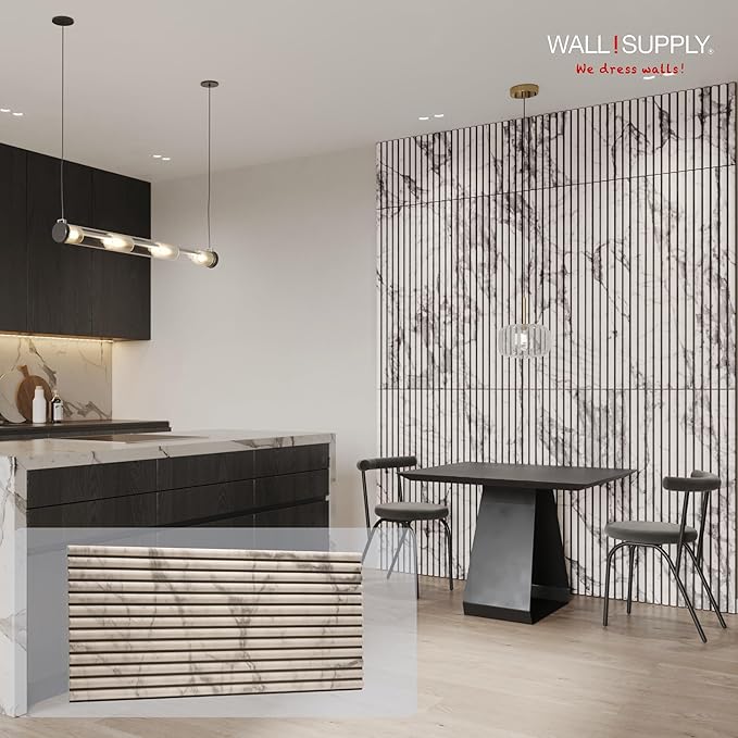 Wall!Supply 3D Wall Panels – Faux Marble Round Slatted – Home Decor Wallpaper - Image 2