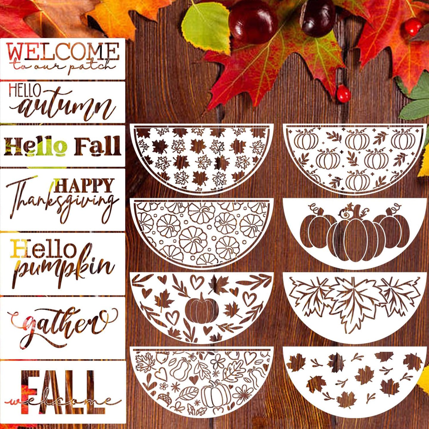 Fall Stencils for Painting on Wood 12” Autumn Stencils Hello Pumpkin Stencil Happy Thanksgiving Drawing Templates for Porch Sign Door Wreath Doormat