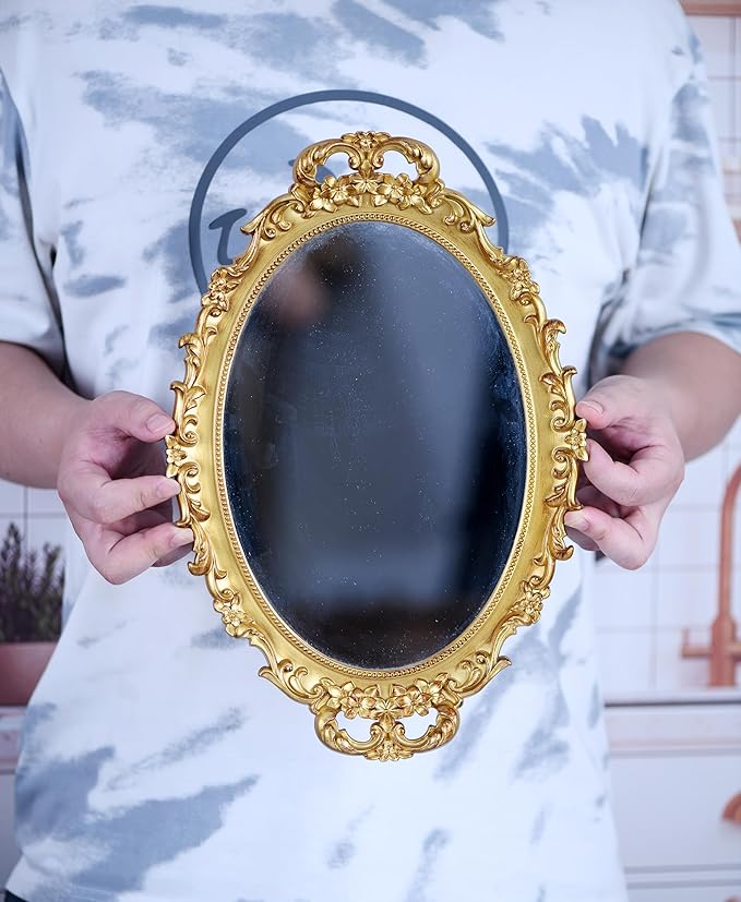 Tstarer Vintage Decorative Gold Framed Mirror, Small Oval Wall Hanging Mirror - Image 2