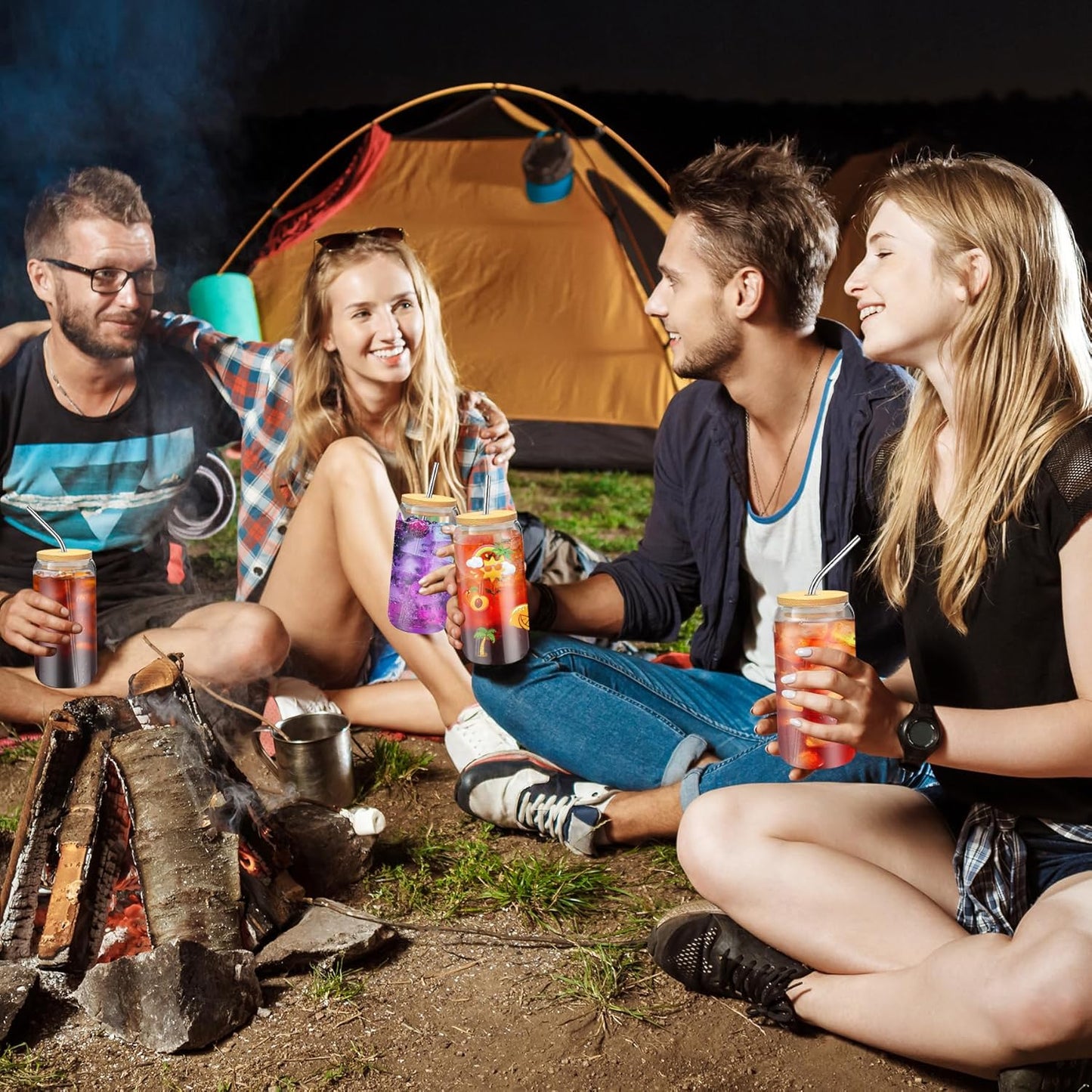 20 OZ Glass Cups with Lids and Straws, 20 Pack Drinking Glasses with Bamboo Lids Stylish Glass Beer Can Cups with Stainless Steel Straws Iced Coffee Cup Great for Soda Boba Tea Cocktail