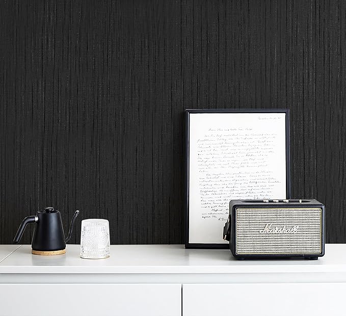 Dviolet Black Grasscloth Textured Fabric Contact Paper - Image 2