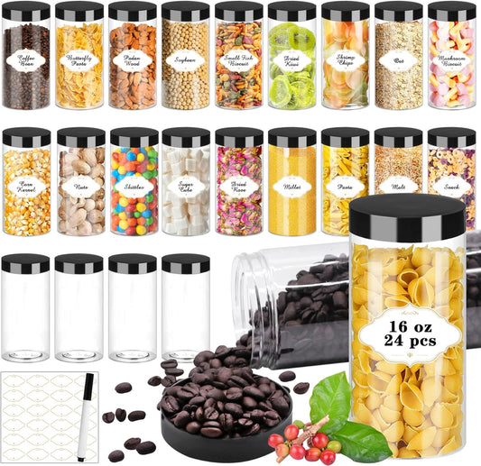 Plastic Jars with Lids 16 OZ, Plastic Jars 24 Pcs Slime Containers with Airtight Screw On Lids Leak Proof Clear Storage Containers Jar Empty for Kitchen & Household Food Storage