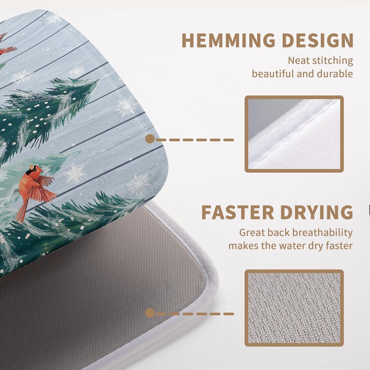 Winter Gnome Dish Drying Mat Christmas Tree Snowman Large Kitchen Mats Dish Drying Pad Bird Absorbent Dish Dryer Mat for Kitchen Countertops Microfiber Drainer Pad Dish Drying Mats (18x24 in)