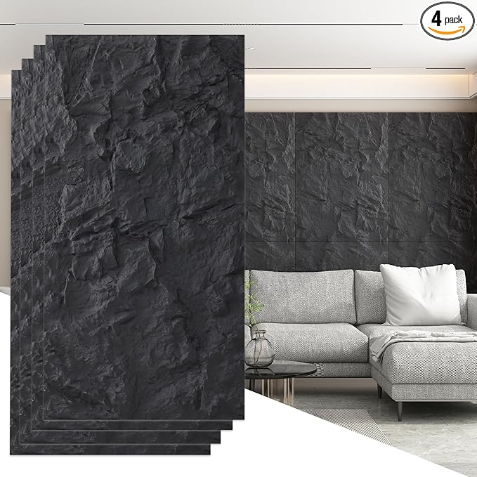 OUZUGIE 4 PCS Faux Stone Wall Panel 47.2’’ x 23.6’’ Interior Exterior Wall by OUZUGIE