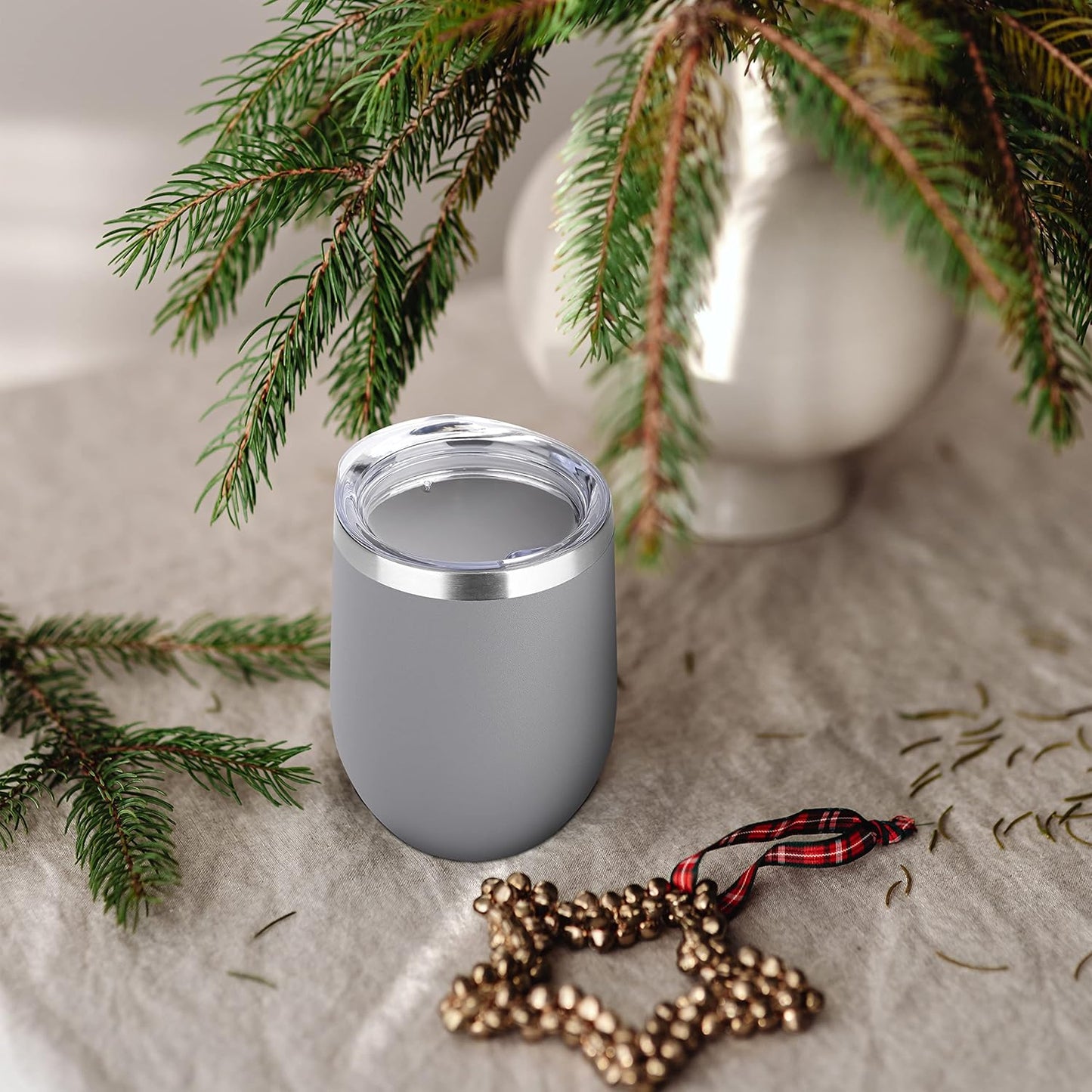 DOMICARE Stainless Steel Wine Tumbler Bulk with Lid, Personalized Insulated Tumblers Set, 12oz Travel Coffee Cups Pack of 1, Gray