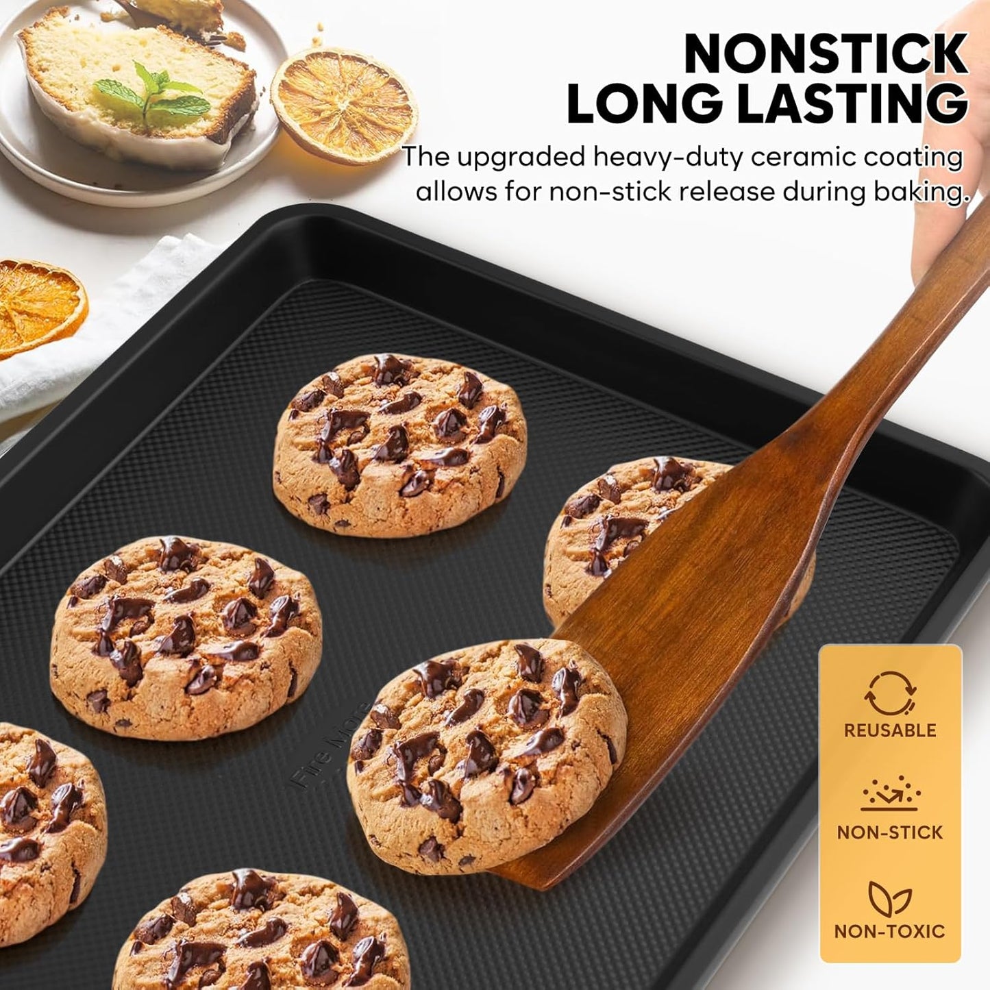 Baking Sheet Pan Set of 3, Thicker Carbon Steel Cookie Sheets for Baking Non Stick with Diamond Texture Pattern, Ceramic Half/Quarter/Jelly Roll Baking Trays for Oven