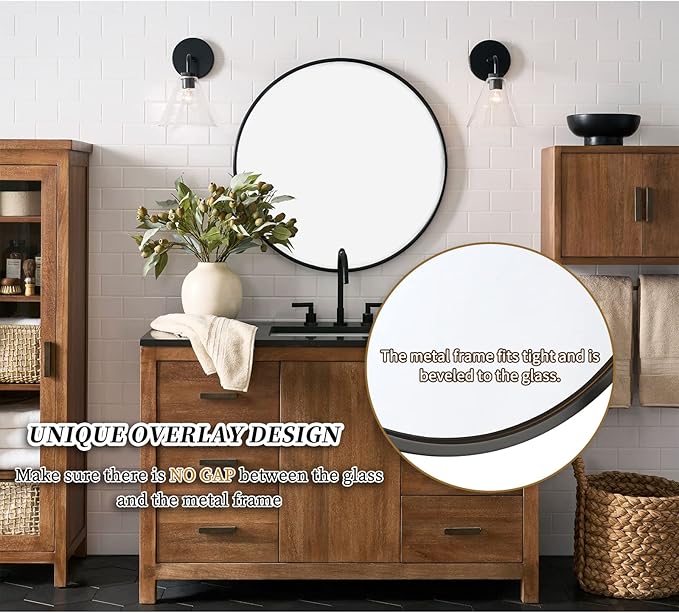 G-LEAF Black Round Mirror 32 inch Circle Mirror - Image 7