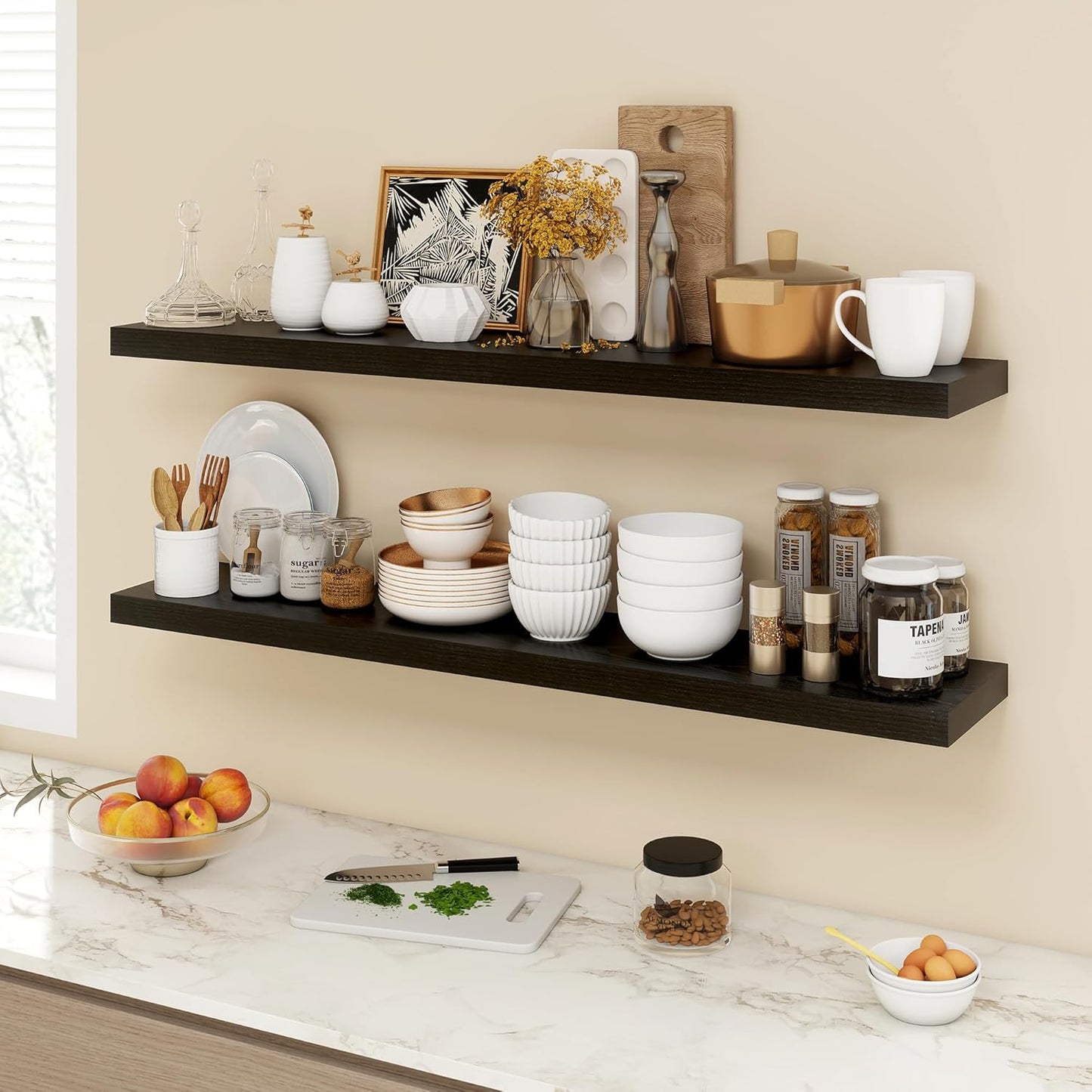 48 Inch Floating Shelves, 9.3" Deep Floating Shelf Wall Mounted, 48" Wall Shelves, Rustic Deep Bookshelf, Large Display Shelves & Storage Shelves for Bedroom, Living Room, Black, Set of 1