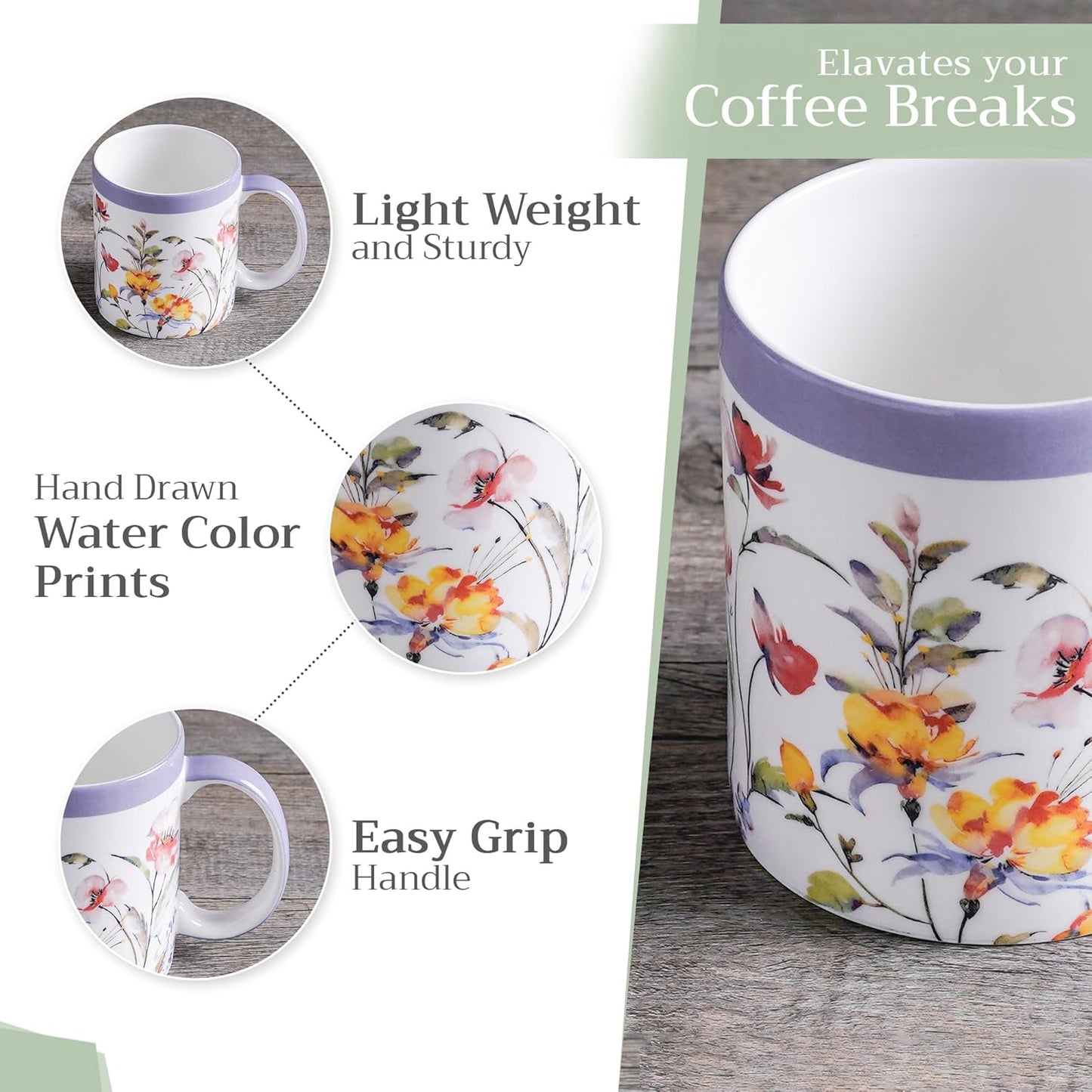 Maison d' Hermine Coffee Mug with Handles Fine Bone China Mugs Pack of One Tea Cups for Hot Beverages Cappuccino Latte Home Restaurant Office Perfect for Gift (Summer Floral - Cornflower, 12 Ounce)