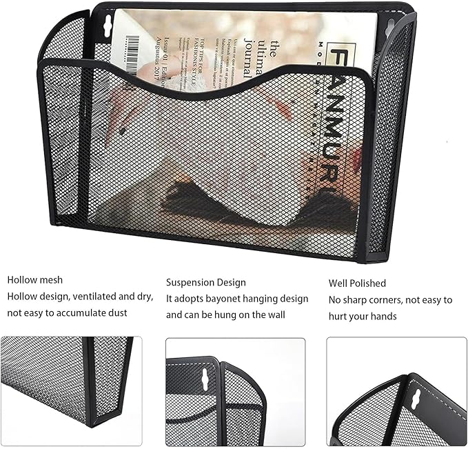 Gawerk 3 Pack Wall File Organizer, Mesh Wall File Pocket Mail Organizer Hanging - Image 3