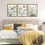 Wood Framed Sage Green Botanical Wall Art Set of 3, Boho Floral Canvas Wall - Image 9