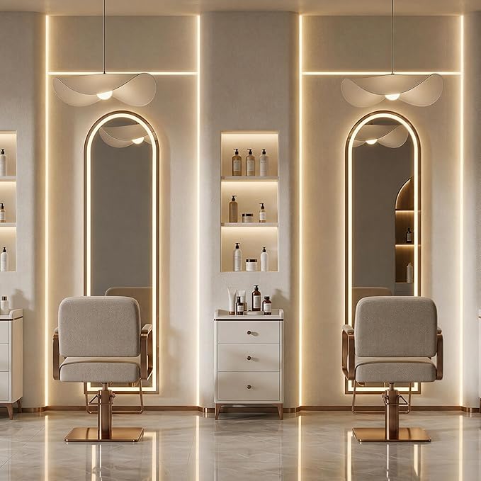Arched Full Length Mirror with LED Lights, Body Floor Mirrors with Dimming & 3 - Image 9