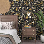 Laatse Black Gold Wallpaper Peel and Stick Dark Floral Wallpaper 17.5in x 118in - Image 4